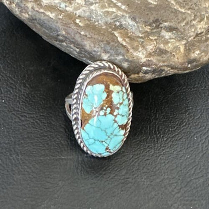 Men's & Women's Blue Turquoise #8 Navajo Ring | Sterling Silver | Sz 9.5 | Authentic Native American Handmade | 16639