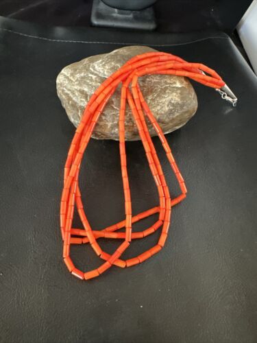 Navajo Orange Coral Tube Heishi Bead Necklace | Sterling Silver | 18" | Authentic Native American Handmade | 15281