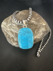 Navajo Blue Kingman Turquoise Pendant Necklace | Sterling Silver | 20" | Authentic Native American Handmade | 16695