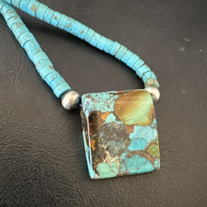 Navajo SpiderWeb Turquoise Heishi Pearls Necklace | Sterling Silver | 20" | Authentic Native American Handmade | 17096