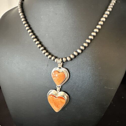 Navajo Spiny Oyster Heart Pendant Necklace | Sterling Silver | Authentic Native American Handmade | 15016