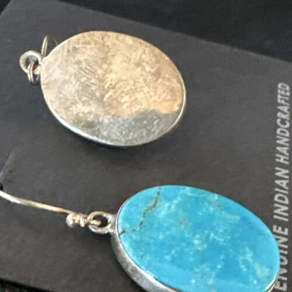 Navajo Blue Kingman Turquoise Dangle Earrings | Sterling Silver | Authentic Native American Handmade | 15436