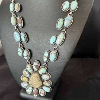 Navajo Blue Golden Hills Turquoise Lariat Necklace Pendant | Sterling Silver | Native American Handmade | 16182