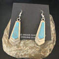 Navajo Blue Turquoise Inlay Earrings | Sterling Silver | Authentic Native American Handmade | 15269