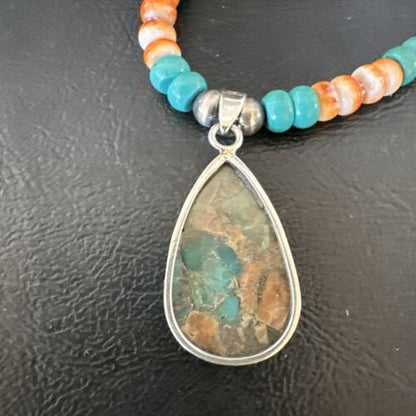 Navajo Spiny Turquoise Pendant Necklace | Sterling Silver | 22" | Authentic Native American Handmade | 17413