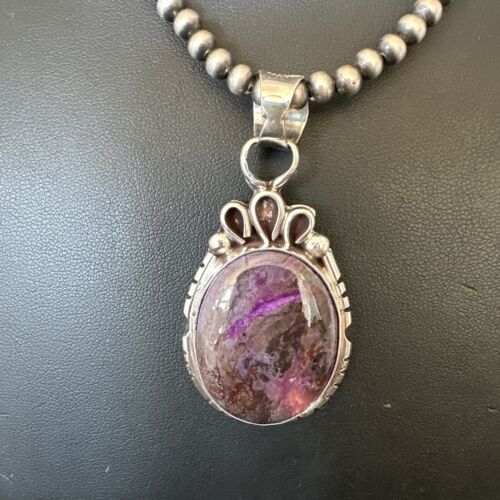 Navajo Pearls Purple Sugilite Pendant Necklace | Sterling Silver Beads | Authentic Native American Handmade | 16461