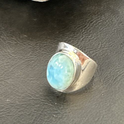 Navajo Blue Larimar Ring | Sterling Silver | Sz 8 | Authentic Native American Handmade | 16602