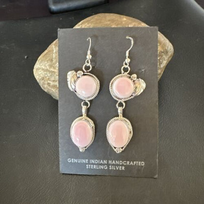 Navajo Pink Conch Shell Dangle Earrings | Sterling Silver | Authentic Native American Handmade | 17215