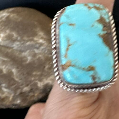 Men's Blue Turquoise #8 Navajo Ring | Sterling Silver | Sz 10.5 | 16637