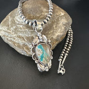 Navajo Blue Boulder Turquoise Necklace Pendant | Sterling Silver | Men's Women's | 16137