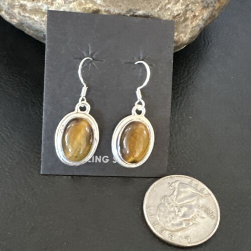 Southwestern Navajo Coffee Tigers Eye Dangle Earrings | Sterling Silver | Authentic Native American Handmade | 16965