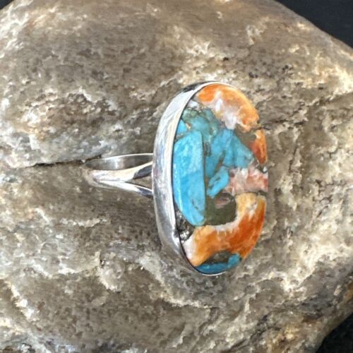 Navajo Turquoise Spiny Oyster Ring | Sterling Silver | Sz 8 | Authentic Native American Handmade | 16620