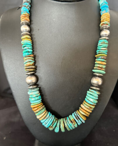 Navajo Blue Green Turquoise Necklace | Sterling Silver | Authentic Native American | 20" | 16005