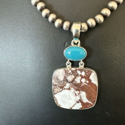 Men's Wild Horse Blue Kingman Turquoise Necklace | Sterling Silver SW Pendant | Multi-Stone | 17324