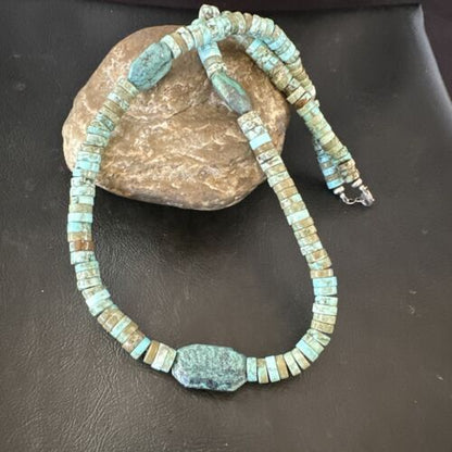 Navajo Turquoise Nugget Heishi Bead Necklace | Sterling Silver | Authentic Native American Handmade | 20" | 17144