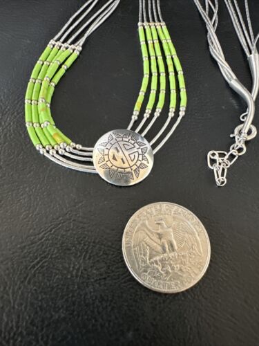 Navajo Green Gaspeite Heishi Concha Necklace | 5 Strand Liquid Sterling Silver | 20" | 15872