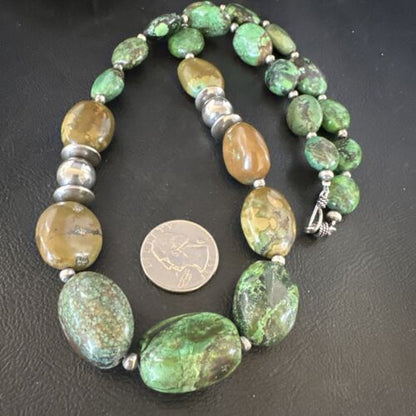 Navajo Green Turquoise Chunky Necklace | Sterling Silver | 24" | Authentic Native American | 15203