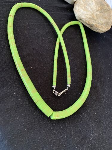 Navajo Green Gaspeite Stabilized Graduated Necklace | Sterling Silver | Authentic Native American | 32" | 00214