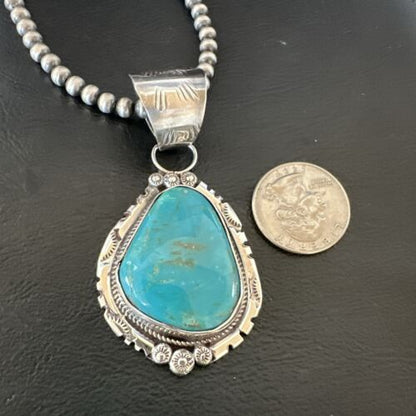 Navajo Pearls Kingman Turquoise Necklace | Sterling Silver | Authentic Native American Handmade | 17131