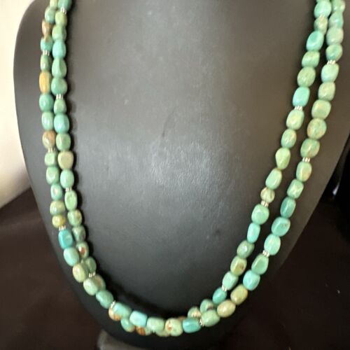 Royston Green Turquoise | Navajo Sterling Silver | Shell Heishi Necklace 32" | 16071