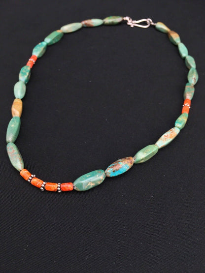 Navajo Royston Turquoise Spiny Necklace | Sterling Silver | Authentic Native American Handmade | 18" | 4774