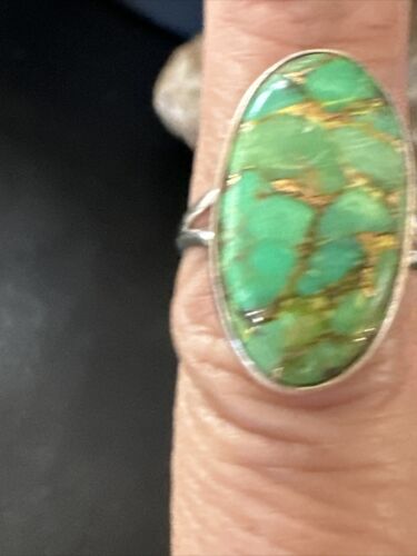 Navajo Green Mojave Turquoise Ring | Sterling Silver | Sz 7 | Authentic Native American Handmade | 15597