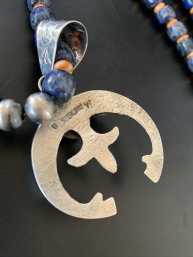Navajo Blue Lapis Spiny Oyster Naja Pendant | Sterling Silver | Authentic Native American Handmade | 11491