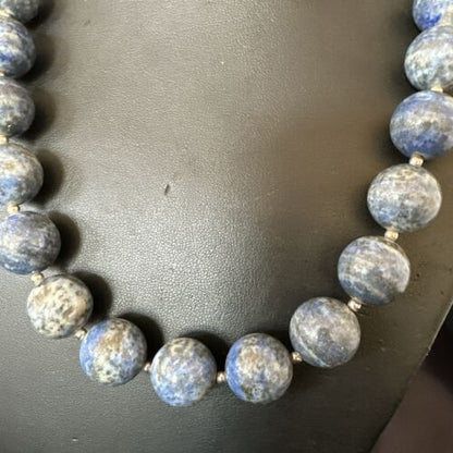 Navajo Denim Lapis Necklace | 14mm Pearls | Sterling Silver | Authentic Native American Handmade | 19" | 17549