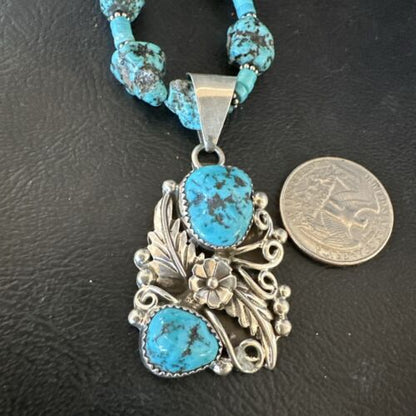 Navajo Kingman Turquoise Nugget Pendant | Sterling Silver Necklace | Multi-Stone | 21" | 17507