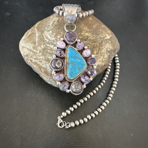 Navajo Purple Charoite Turquoise Pendant Necklace | Sterling Silver | Multi-Stone | 17189