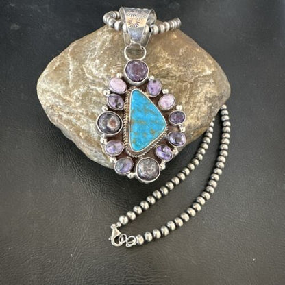 Navajo Purple Charoite Turquoise Pendant Necklace | Sterling Silver | Multi-Stone | 17189