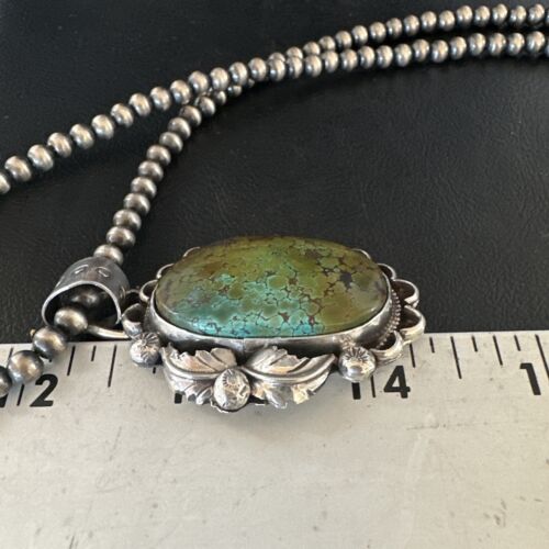Navajo Green Turquoise Pendant Necklace | Sterling Silver | Authentic Native American Handmade | 15040