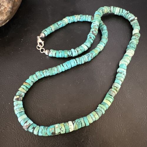 Navajo Blue Turquoise Heishi Bead Necklace | Sterling Silver | 20" | Authentic Native American Handmade | 15165