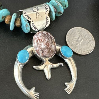 Navajo Sterling Silver Turquoise Wild Horse Naja Necklace Pendant | Authentic Native American Handmade | 16812