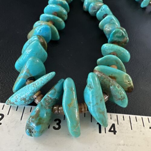 Blue Kingman Nugget Turquoise Necklace | Navajo Sterling Silver | Authentic Native American | 34" Graduated | 15288