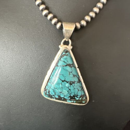 Men's Navajo Blue Spiderweb Turquoise Pendant Necklace | Sterling Silver | Authentic Native American Handmade | 16214