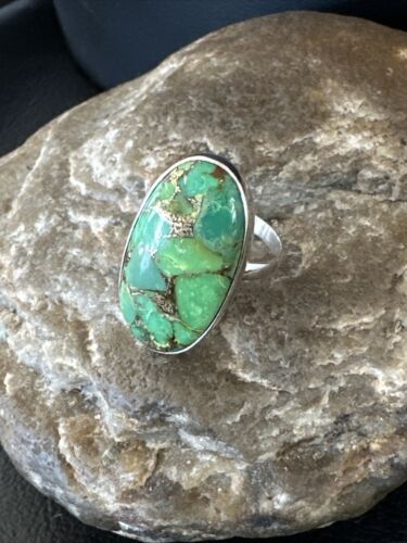 Navajo Green Mojave Turquoise Ring | Sterling Silver | Sz 7 | Authentic Native American Handmade | 15591
