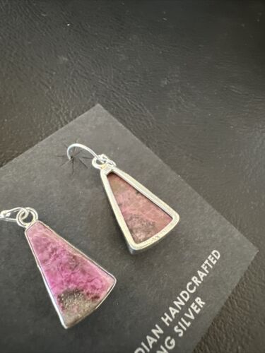 Purple Mojave Turquoise Dangle Earrings | Sterling Silver | Authentic Native American Handmade | 15788