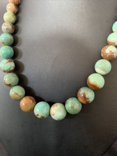 Navajo Green Turquoise & Apple Coral Graduated Necklace | Sterling Silver | Authentic Native American | 18" | 13200