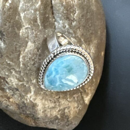 Navajo Blue Larimar Ring | Sterling Silver | Sz 7 | Authentic Native American Handmade | 17657