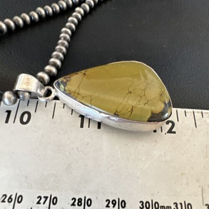 Men's Navajo Green Turquoise Pendant Necklace | Sterling Silver | Authentic Native American Handmade | 16275