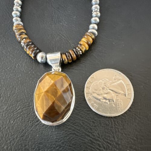 Southwestern Coffee Brown Tiger's Eye Pendant Necklace | Sterling Silver | 21" | 16369