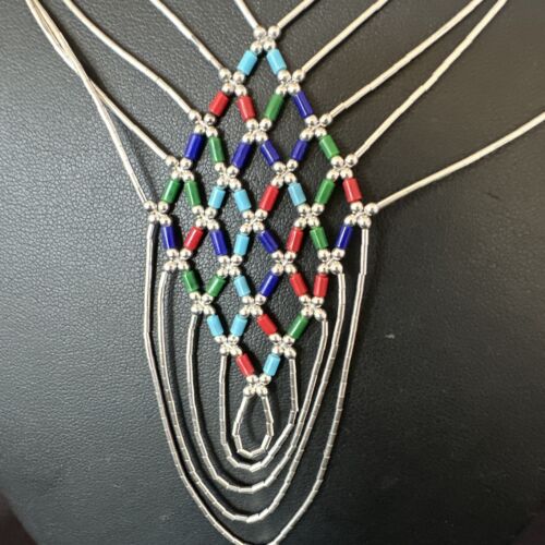 Crisscross Multicolor Heishi Liquid Sterling Silver Necklace | 5 Strand | 22" | 15885