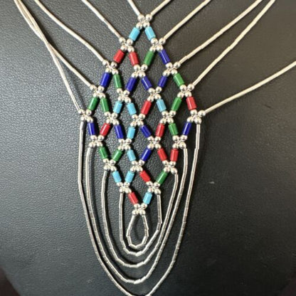 Crisscross Multicolor Heishi Liquid Sterling Silver Necklace | 5 Strand | 22" | 15885