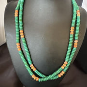 Navajo Green Turquoise Spiny Oyster Necklace | Sterling Silver | 21" | Authentic Native American Handmade | 10123