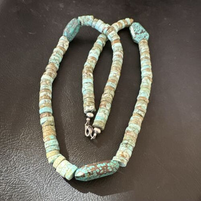Navajo Turquoise Nugget Heishi Bead Necklace | Sterling Silver | Authentic Native American Handmade | 20" | 17143