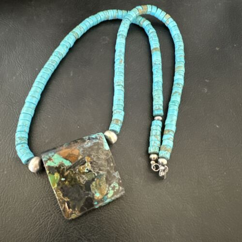 Navajo SpiderWeb Turquoise Heishi Pearls Necklace | Sterling Silver | 20" | Authentic Native American Handmade | 17092 - Masha USA