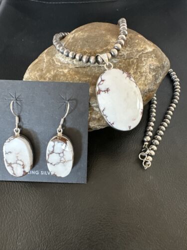 Navajo Wild Horse Necklace Pendant and Earrings Set | Sterling Silver | Authentic Native American Handmade | 15738