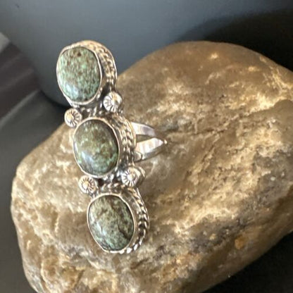 Navajo Blue Spiderweb Turquoise Multi-Stone Ring | Authentic Native American Sterling Silver | Sz 9.5 | 16708