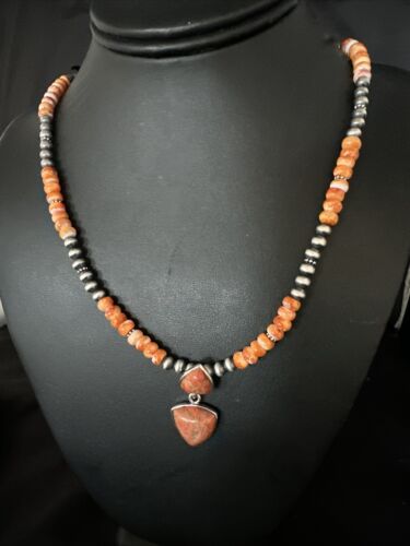 Women's Navajo | Sterling Silver | Orange Spiny Oyster Pendant Necklace | Multi-Stone | 14848